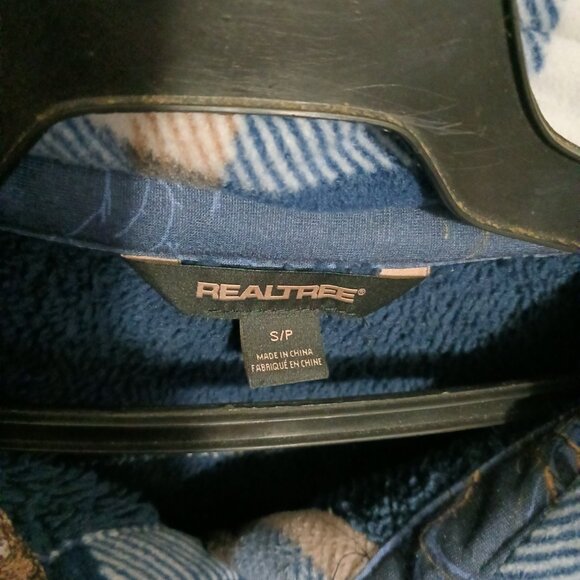 Real Tree Button Up Plaid Blue/White/Brown Fleece Shirt Jacket Size S/P - Picture 3 of 3